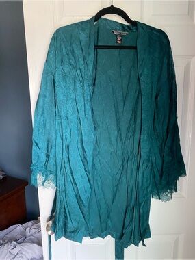 Victoria's Secret Teal Lace-Trim Satin Robe
